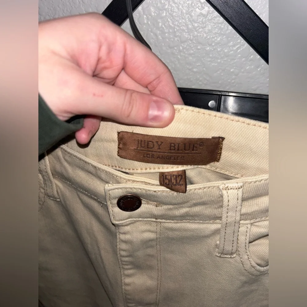 Judy Blue Beige Distressed High Rise Straight‎ Leg Jeans Womens Size 15 32 Curvy - Picture 3 of 4